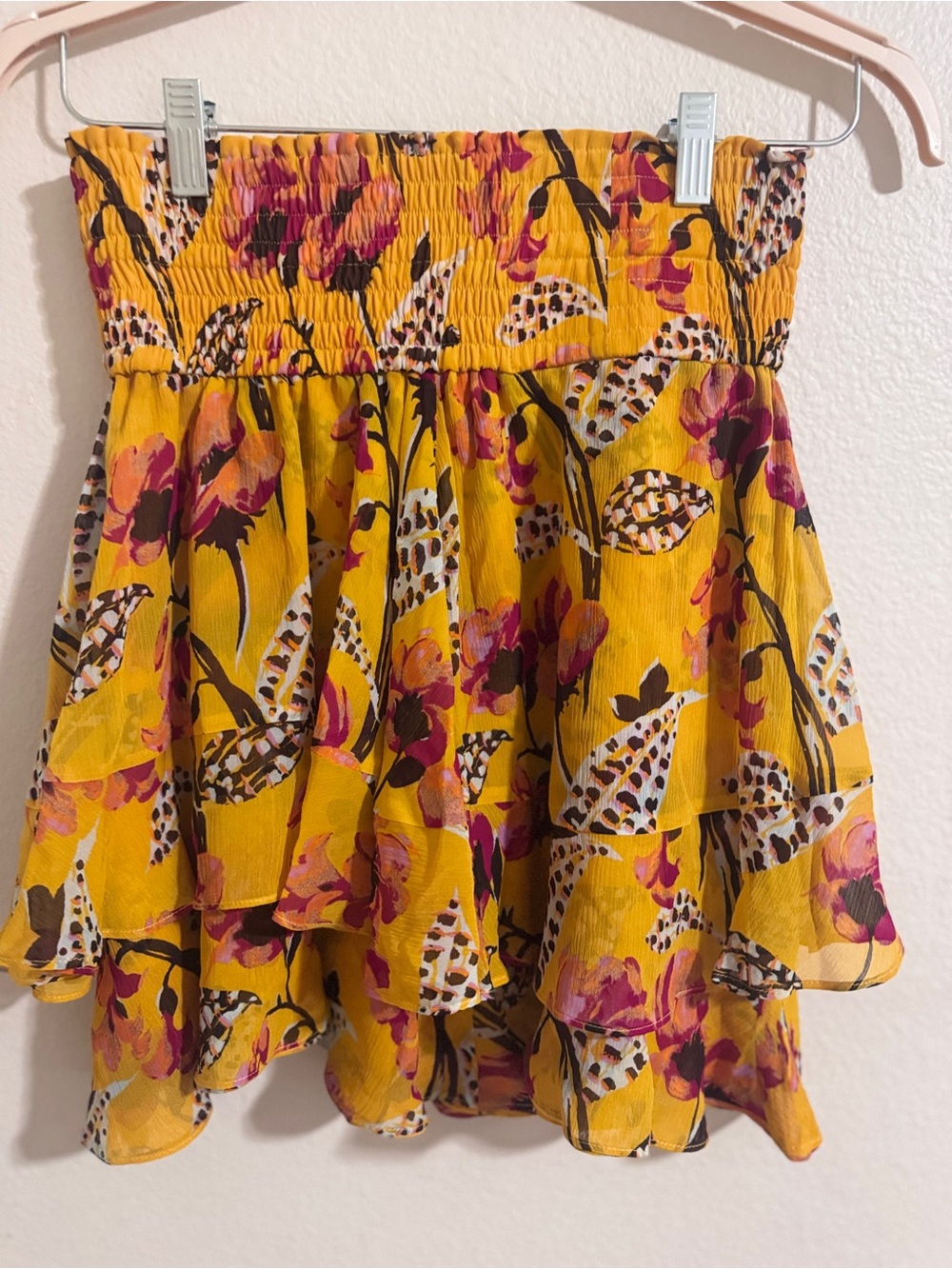 NWT, A.L.C. Yellow Floral Tiered Mini Skirt, Size 6